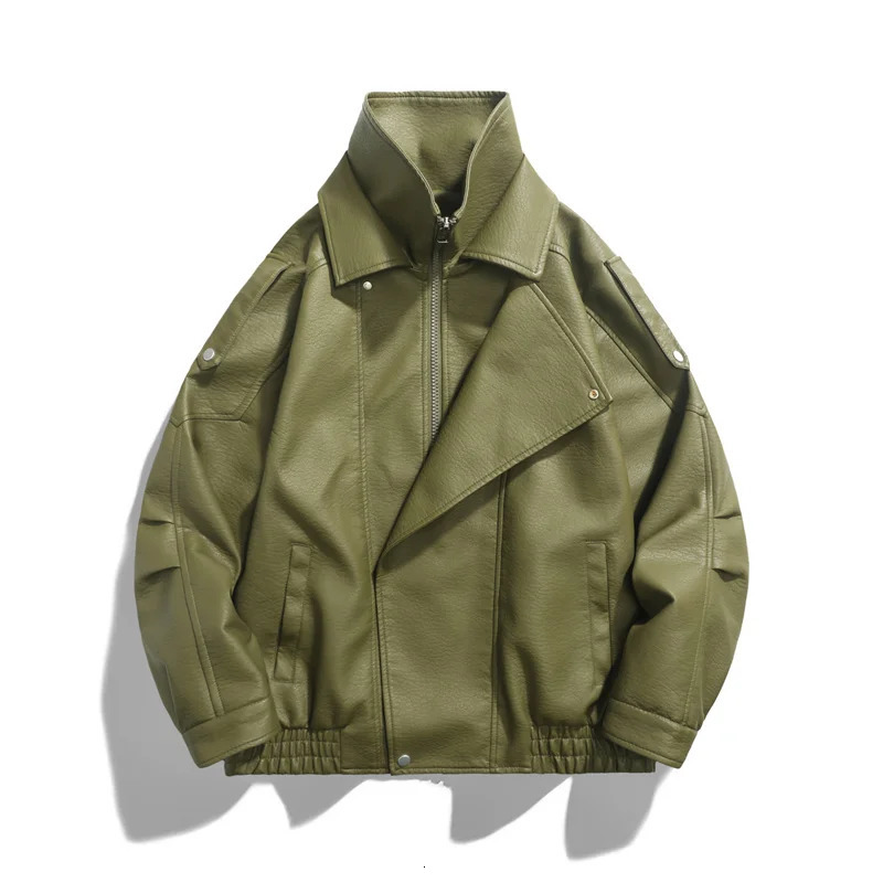 Windbreaker PU Leather Jacket Men Black Green Brown High Quality Fashion Jacket Spring Motorcycle Autumn Comfort Coats 250618