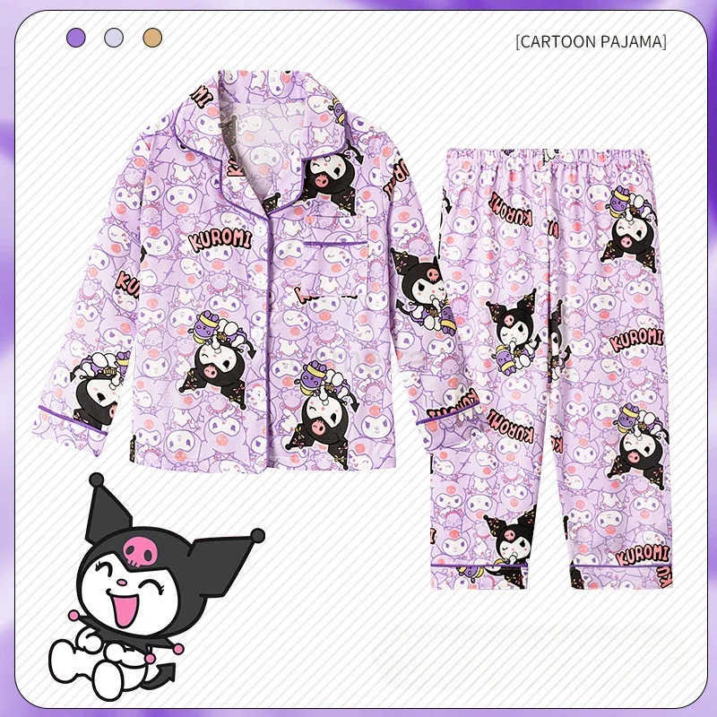 Sanrio Kawaii Sanrio Girls Pajama Sets Cartoon Long Sleeved Pocket Comfortable Night Clothes Set Soft Skin Friendly Homewear Autumn XJ250618XJ250618