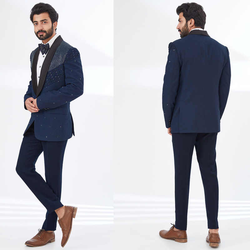 Noble Beading Wedding Tuxedos 2 Piece Set Jacket Pants One Button Men Suit Shawl Lapel Groom Wear Party Suits Customized