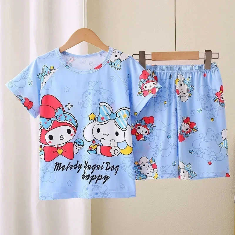 Saniro Hello Kitty Clothes Set Short Sleeve 2pcs T-shirt+Short 1 2 3 Years Old Summer New Clothing Girls Casual Loose XJ250618XJ250618