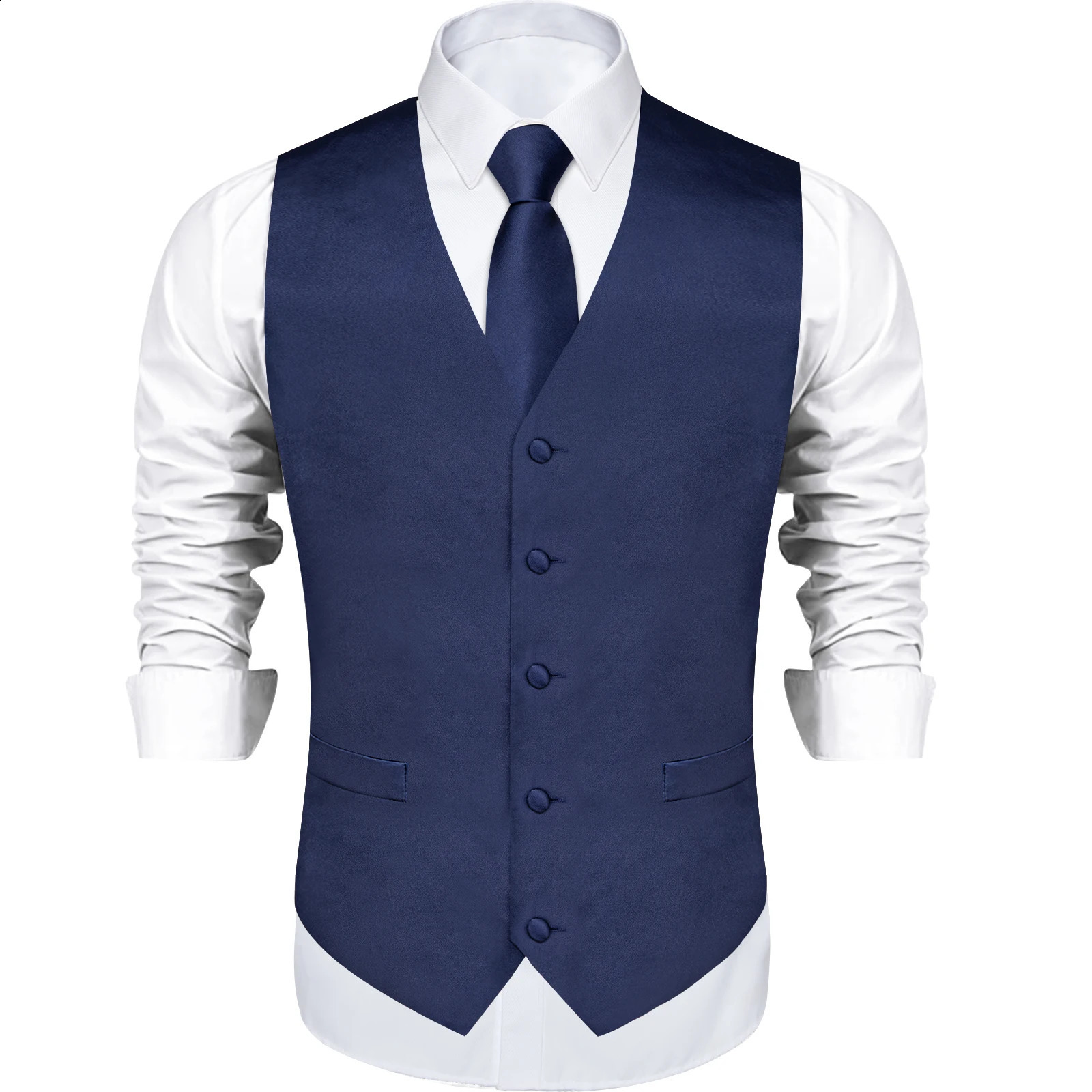 Satin Mens Solid Blue Suit Vest with Tie Handkerchief Cufflinks Business Formal Waistcoat Wedding Prom Men Sleeveless Jacket 250614