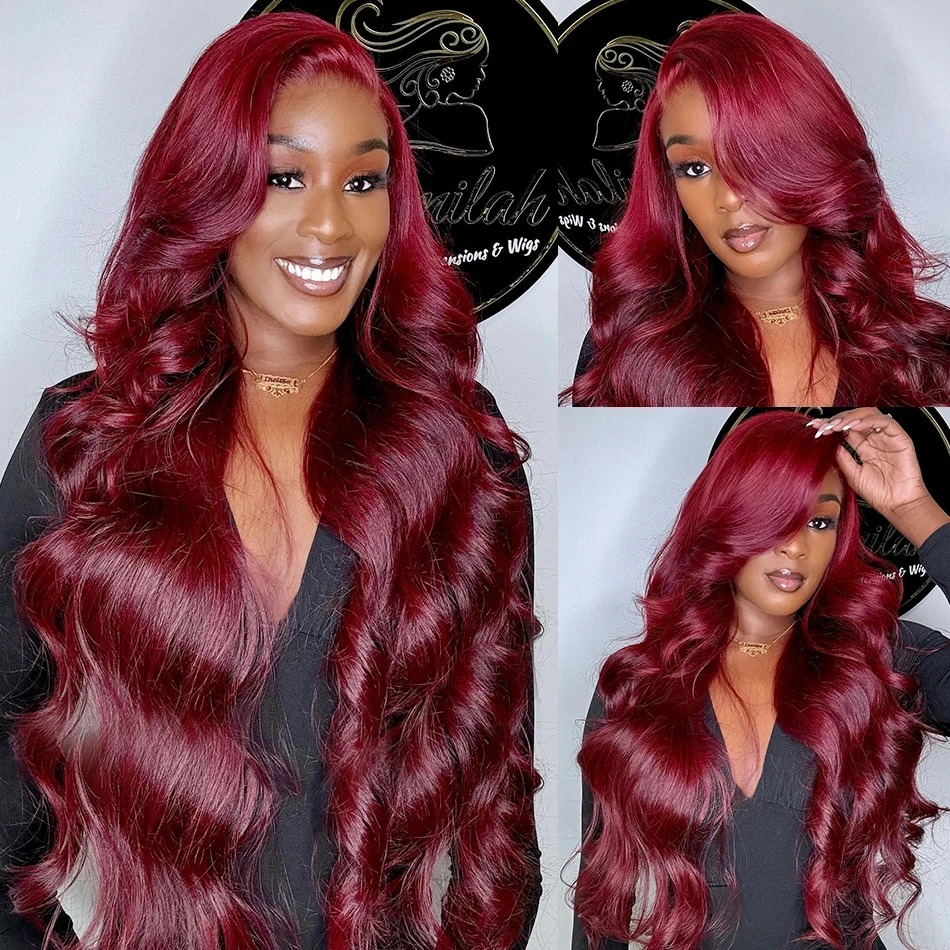 34 Inches Hd Lace Wig Body Wave 13X6 Red Lace Front Human Hair Wigs 13X4 Burgundy 99J Lace Front Wigs Pre Plucked Black Women Synthetic