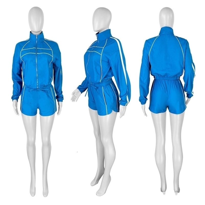 Trendy Woman Clothes Y2k Tracksuit Contrast Color Long Sleeve Zip Windbreaker Jacket Shorts 2 Piece Set Outfits 250617