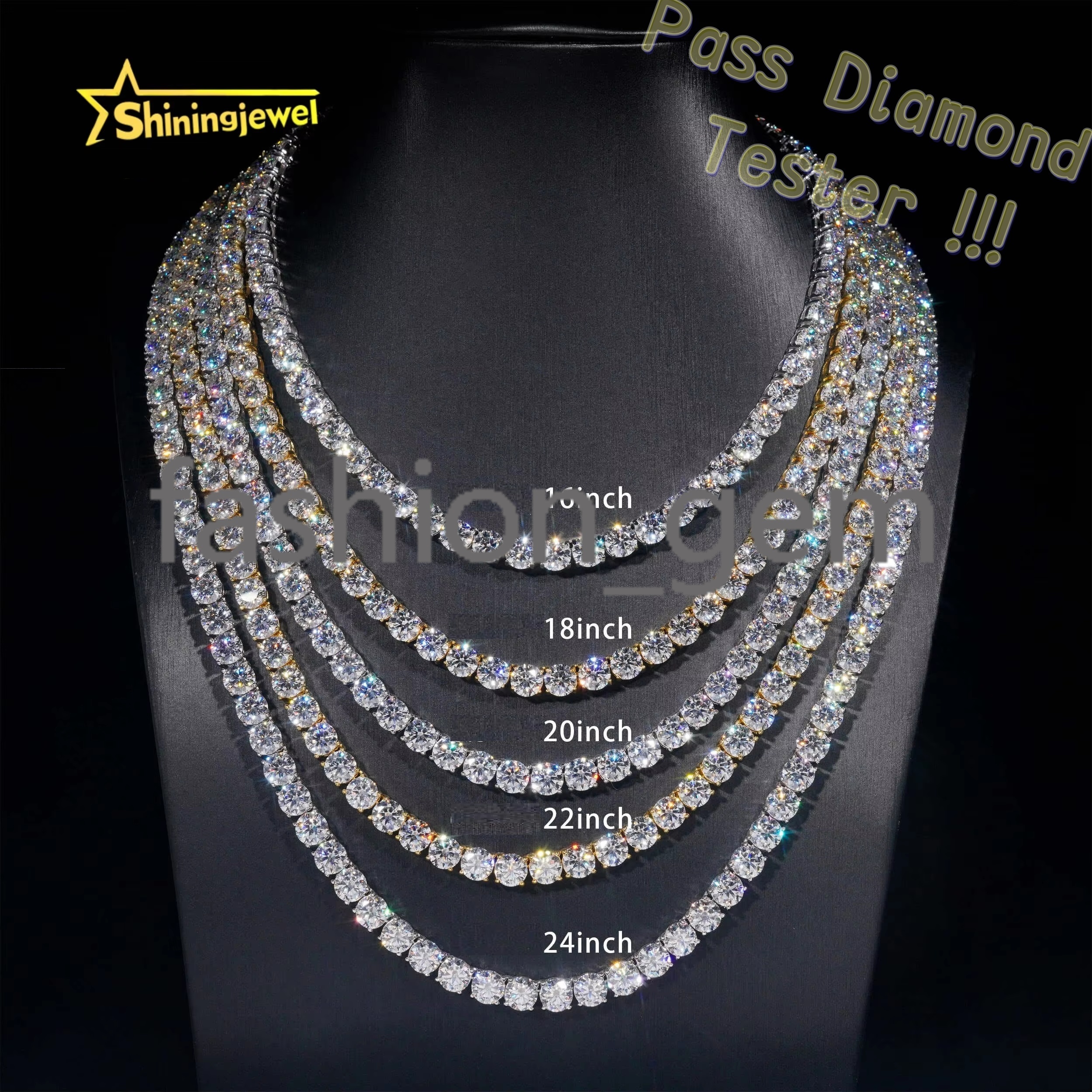 Large Stock Hip Hop Jewelry 925 Sterling Silver Fashion Necklaces 2mm 3mm 4mm 5mm 6.5mm 8mm VVS Iced Out Moissanite Tennis Chain