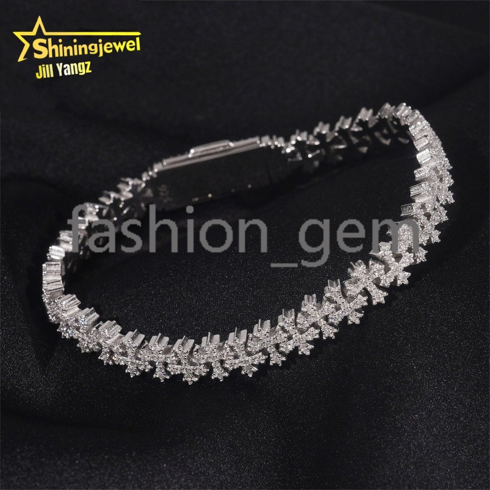 Cross Moissanite Cuban Bracelet Ready Stock Hip Hop Rock Moissanite 925 Silver Religious Jewelry Diamond Cuban Link Chain