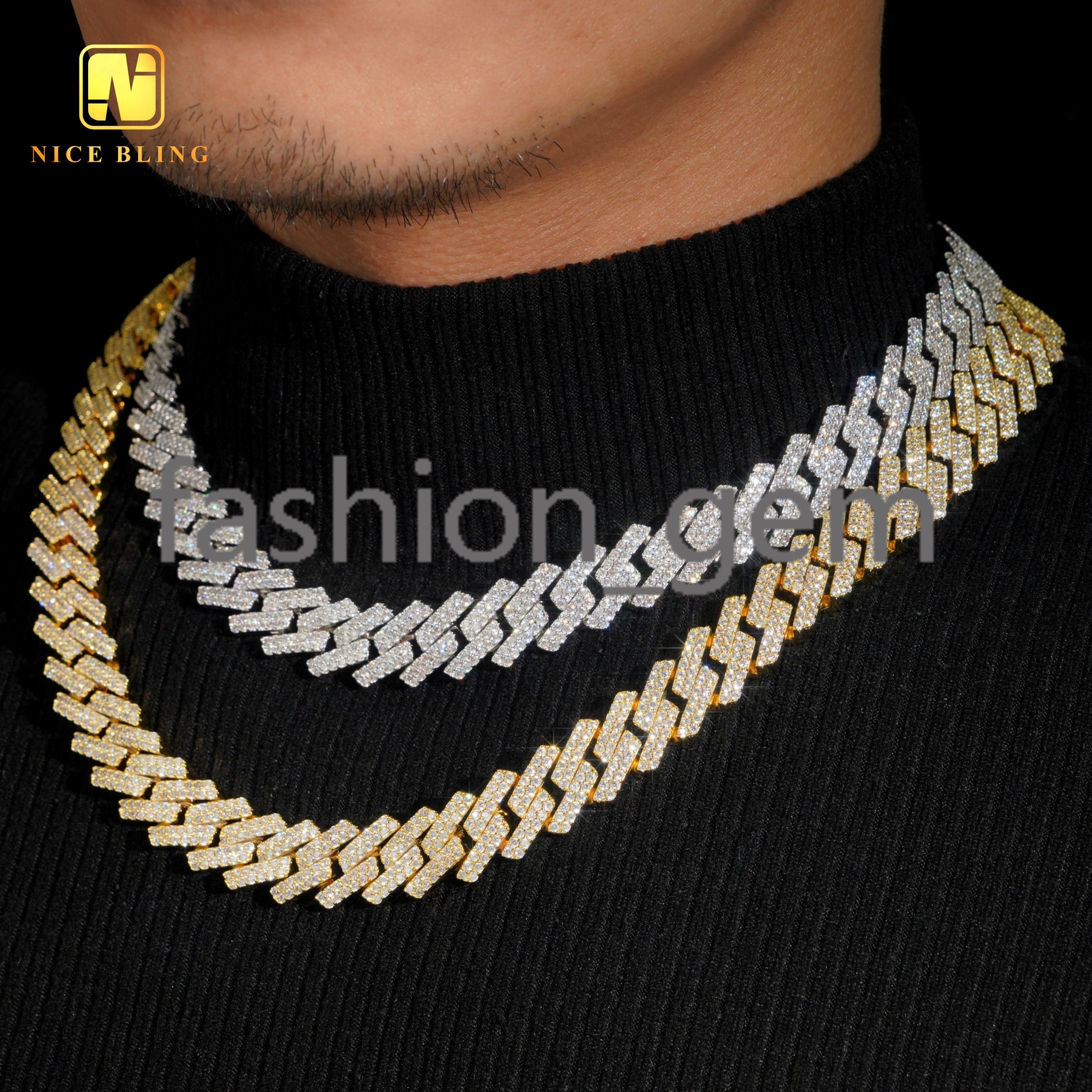 18K Gold Plated Factory Price 15mm Cuban Link Chains Men Fashion Brass Jewelry moissanite Diamond Cuban Chain Pendant Necklaces