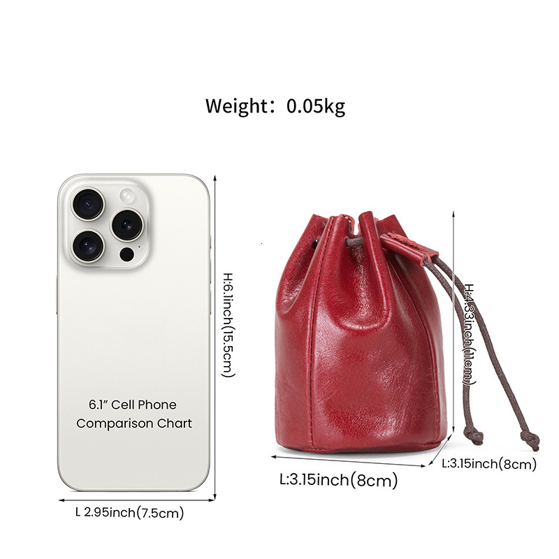 Free Shipping New Genuine Oil Luxury Wax Leather Mini Wallet Drawstring Coin Purse Designer Leather Mini Coin Bag Mobile Phone Bag