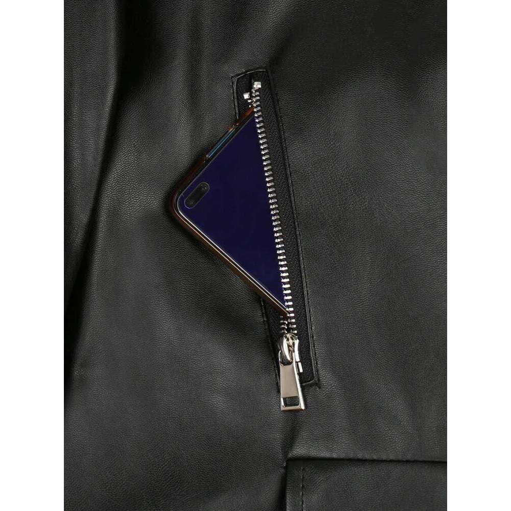 Nerazzurri Spring Autumn Short White Black Soft Faux Leather Biker Jacket Women Long Sleeve Zipper Belt Cool Outerwear