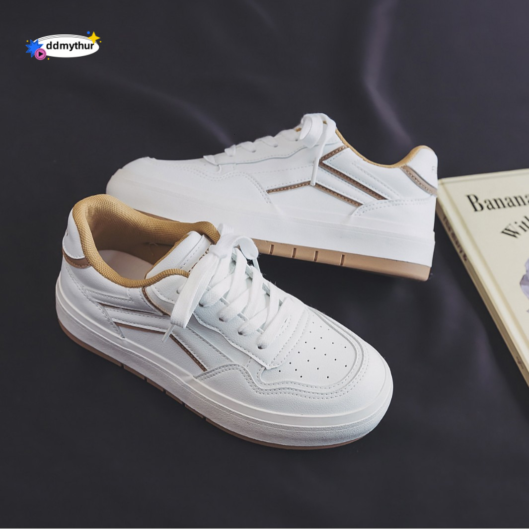 2024 Spring New Student Casual Lace-up Leather Panel Women White Shoes H1278 ddmythur