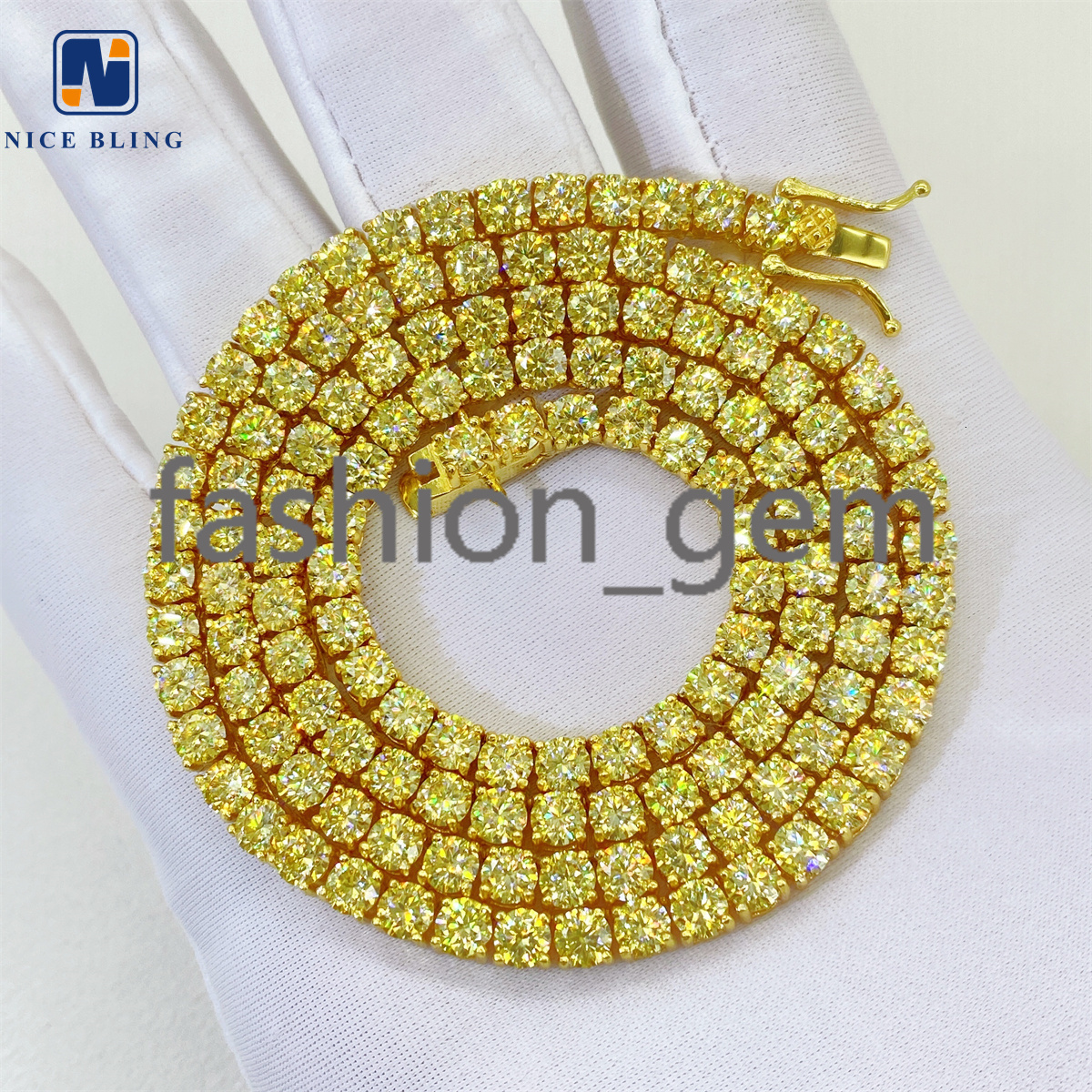 Bling HipHop Jewelry Yellow Tennis Chain Iced Out VVS Moissanite Diamond 4mm Colorful Tennis Fashion Jewelry Necklaces