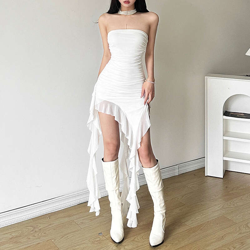 Spring New Women's Solid Color Slim Fit High Waist Fashion Off-Shoulder Tube Dress B5