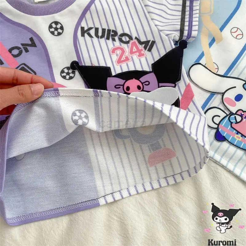 Sanrio Sanrio Hello Kitty Kuromi T Shirt Skirt Girls Dress Sanrio New Summer Anime Short Sleeved Skirt Suit Kawaii Children Casual T ShirtXJ250618