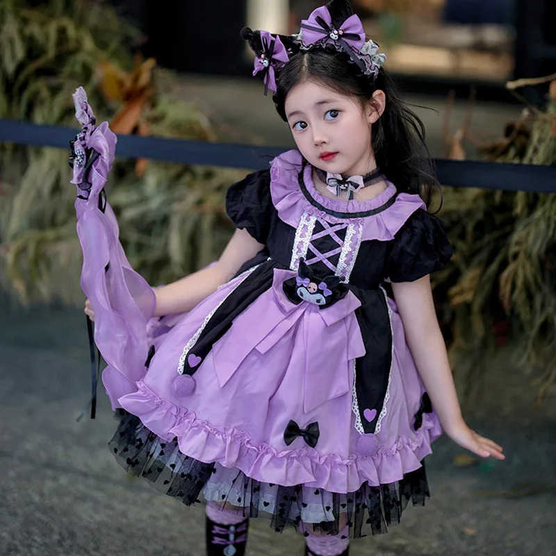 Sanrio New Sanrio Anime Figures Cosplay Kuromi Princess Dress Summer ChildrenS Dress Puffy Skirt Suit Cute Girl Birthday Kawaii Gifts XJ250618