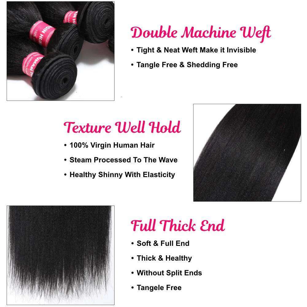 UNice Yaki Straight 100g Per Bundle 100% Human Hair Sew In Weaves 8-26 Inch Natutral Color 1/3/4 Bundles