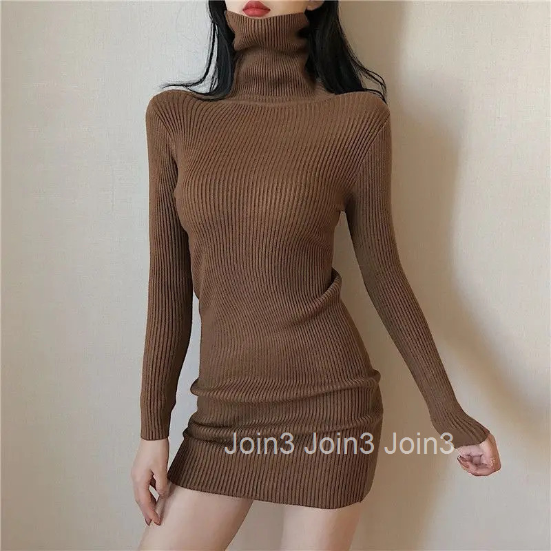Solid Female Dress Short Extreme Mini Sexy Daring Turtleneck Crochet Womens Dresses Knit Clothing Bodycon Korean Fashion Cotton
