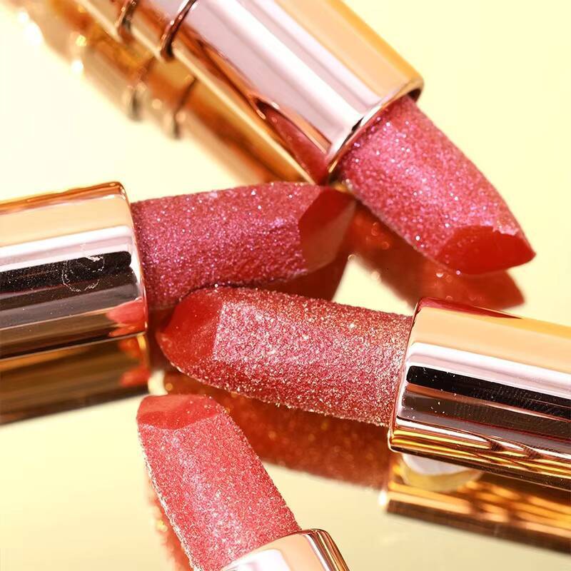 12 Colors Diamond Pearlescent Glitter Shiny Metallic Lipstick Long Lasting Lip Tint Non-stick Cup Red Sexy Lips Makeup happy