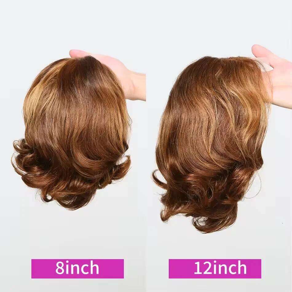 220 Density Glueless Water Ombre Colored HD 5x5 Lace Closure 4/27 Highlight Body Wave Short Bob Brown Wig Human Hair