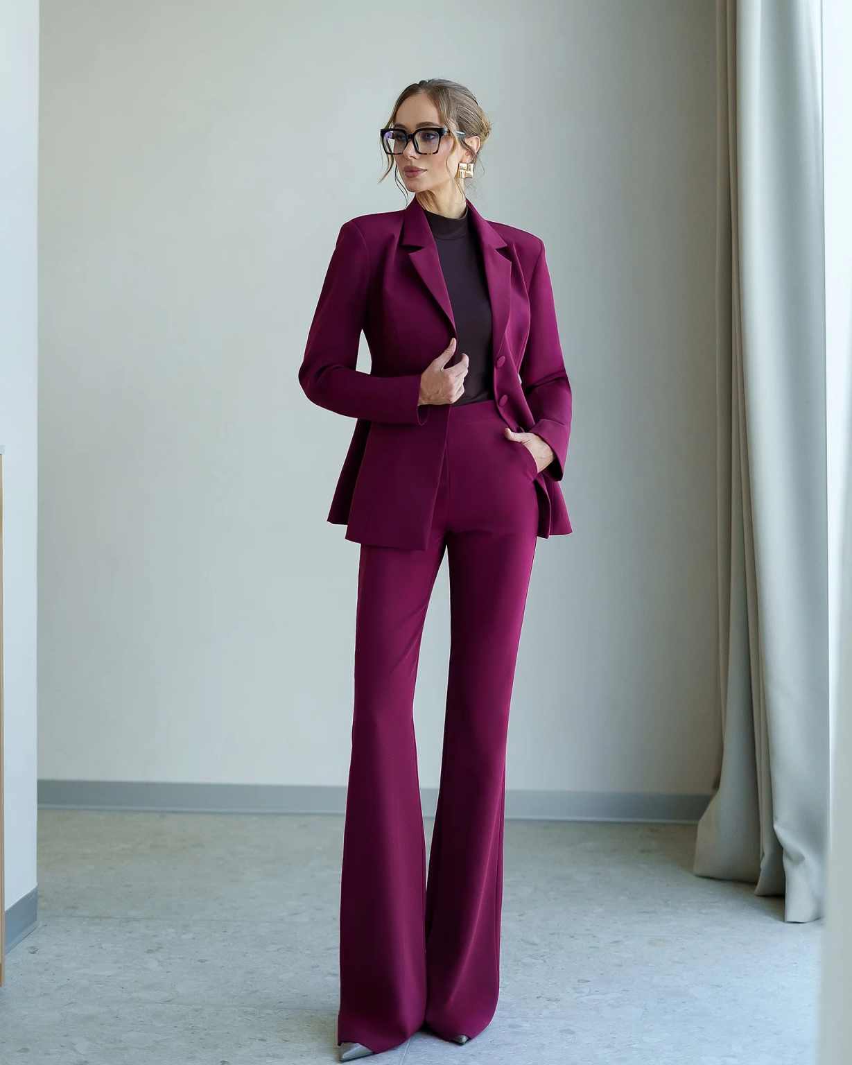 Pure Color Women Pants Suits Slim Fit Ladies Long Sleeve Formal Work Wear Prom Birthday Party Customized Blazer 2 Pieces