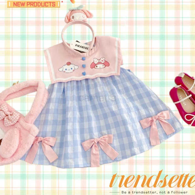 Sanrio Sanriou Girl Dress Summer Cotton Navy Leader Princess Skirt Cute Cartoon Anime Childrens Clothing My Melody Festival Gift XJ250618