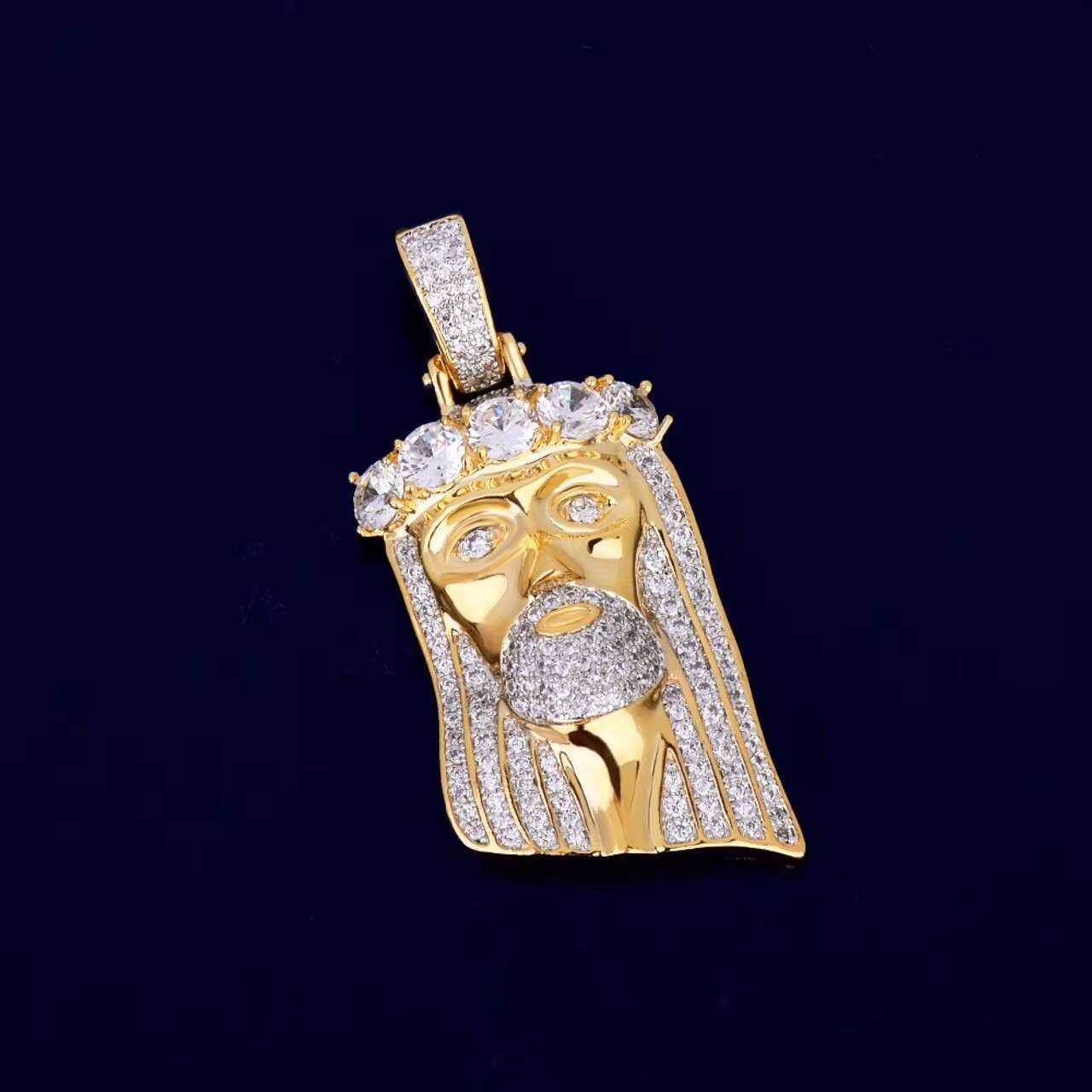 18K Gold .925 Silver Jesus Head Pendant Religious Hip Hop God Salvation Fashion Charm Chain Necklace Featuring Moissanite Stone