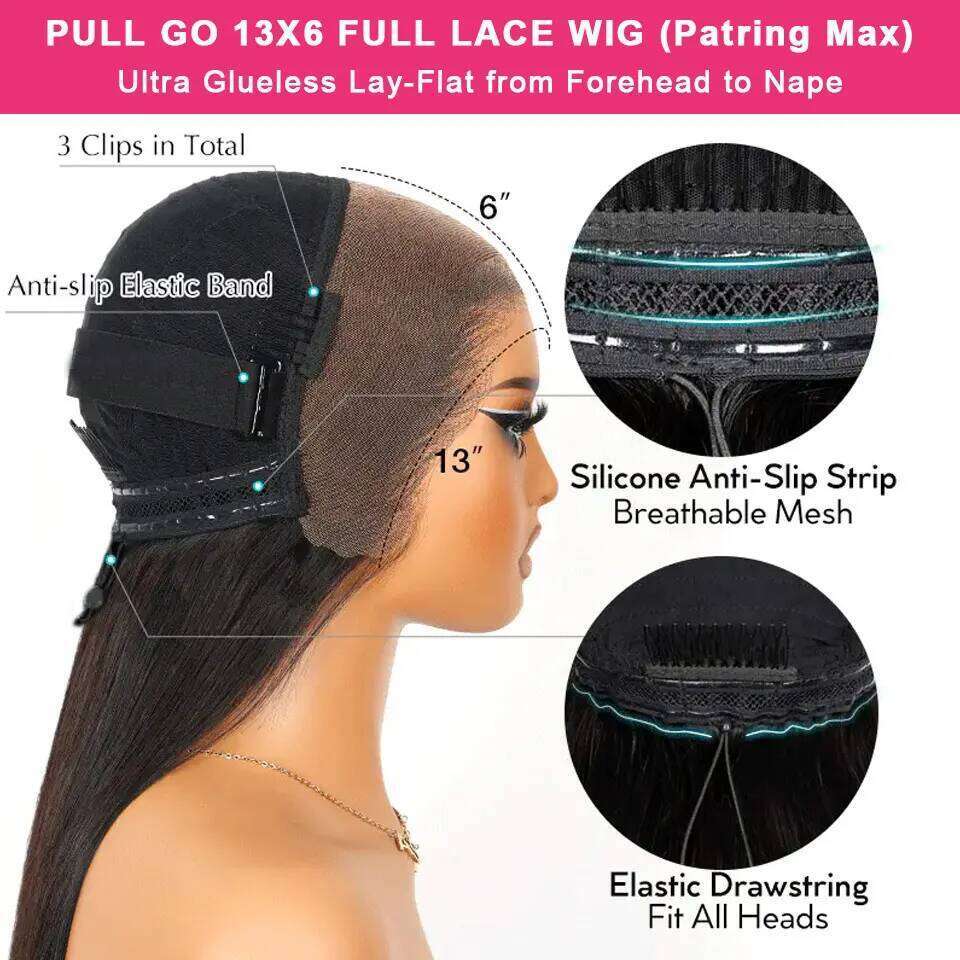 Straight Pull Go with Elastic Drawstring 13x6 HD Frontal 5x5 Glueless Wigs Human Hair 13x4 Lace Front Wig