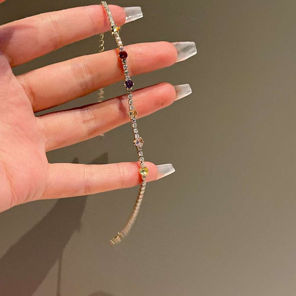 Ultra-fine Delicate Exquisite Colorful Zircon Bracelet 2023 Internet Celebrity Style Dongdaemun Personality Lobster Clasp Jewelry J730