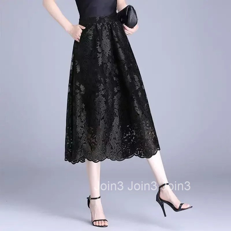 Skirts for Women High Waist Midi Woman Skirt Lace 2025 Trend Korean Fashion Vintage V Summer Style New in Cheap Stylish Harajuku