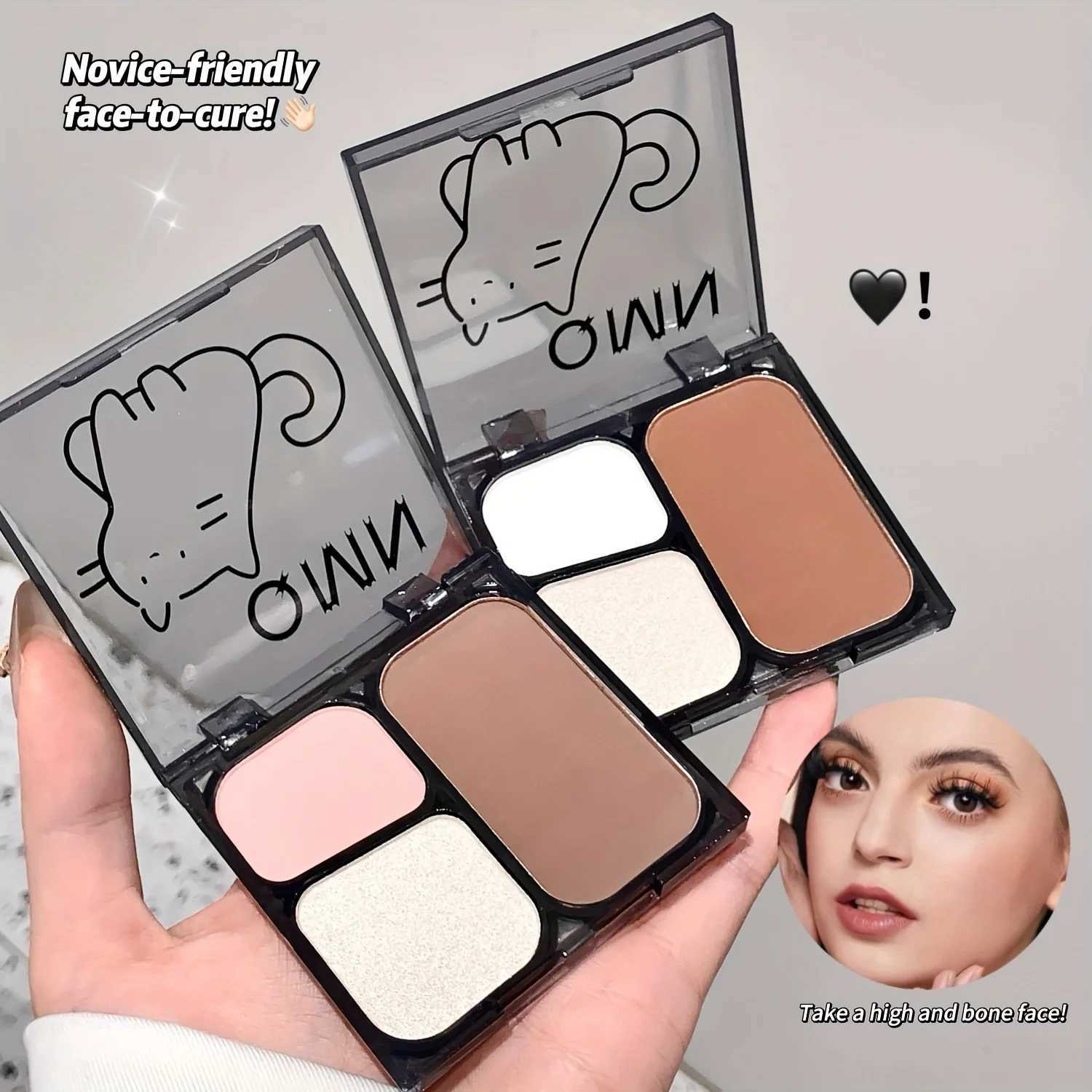 3-Shade Matte Glossy Contour Palette - Waterproof Light Beige Correcting Natural Finish for Everyday Makeup XJ250618