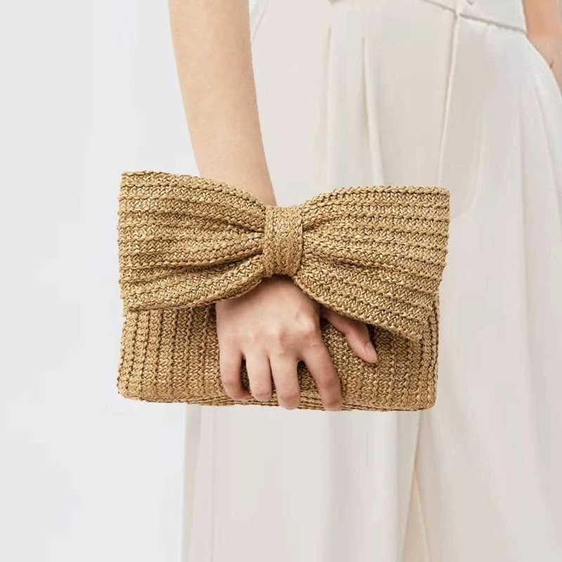Chic Bowknot Straw Handbag for Women Summer Stylish Design Woven Clutches Cute Purse Suitable for Daily Use Party Holiday Travel Z250618