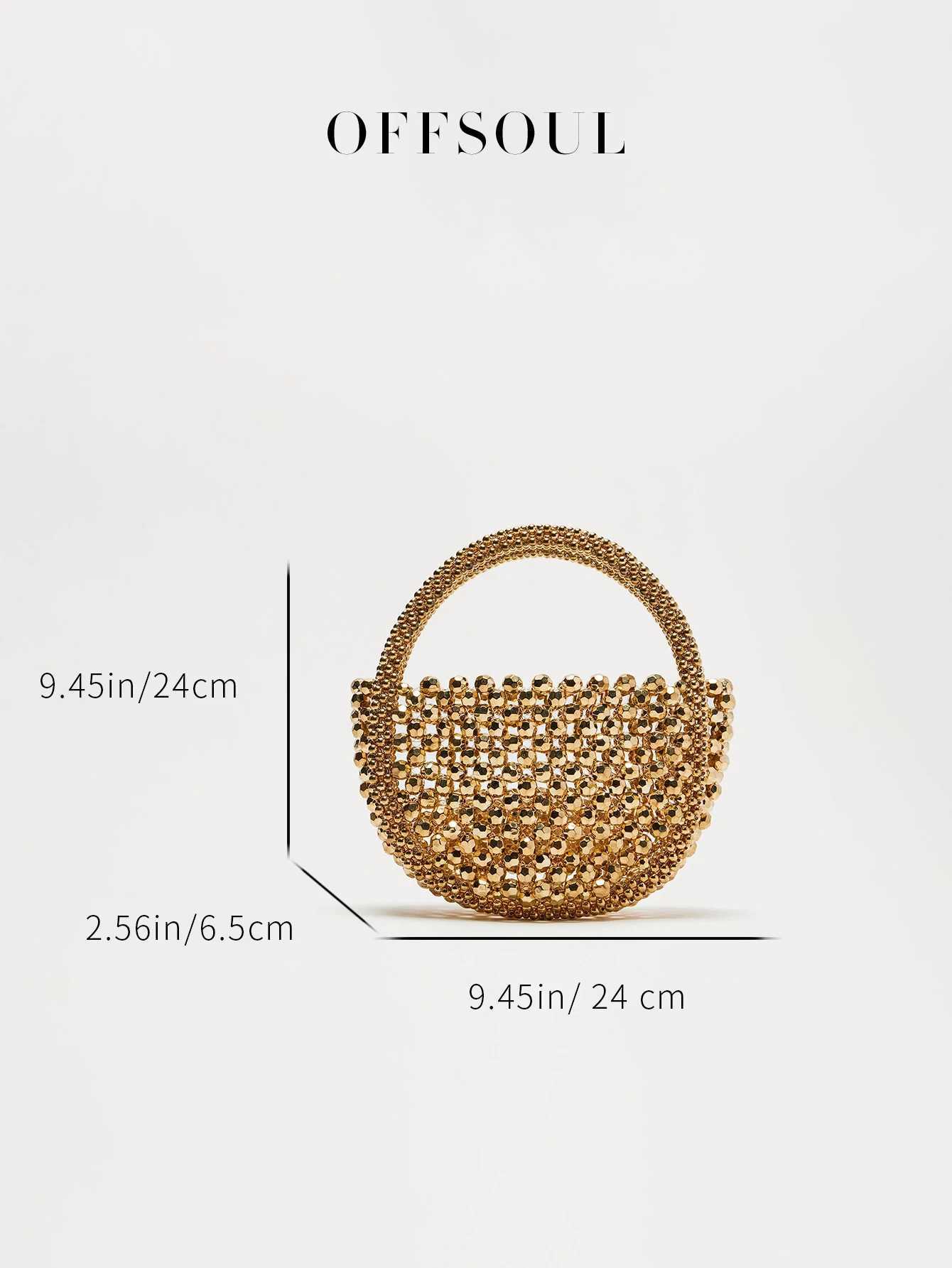 Hollow Hand-Made Metal Sense Gold Beads Woven Handbag Half-Round String Beads Pearl Bag Round Handbag Z250618
