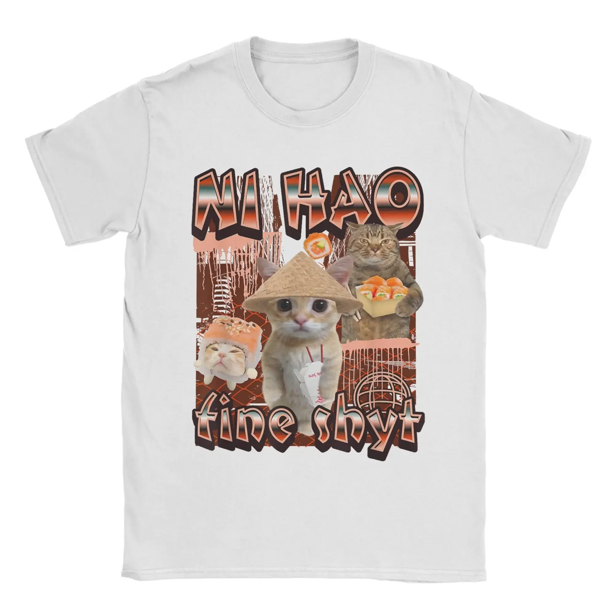 Ni Hao Fine Meme Tee Shirt for Men Women Printed T Shirts Funny Cat Women Clothes
