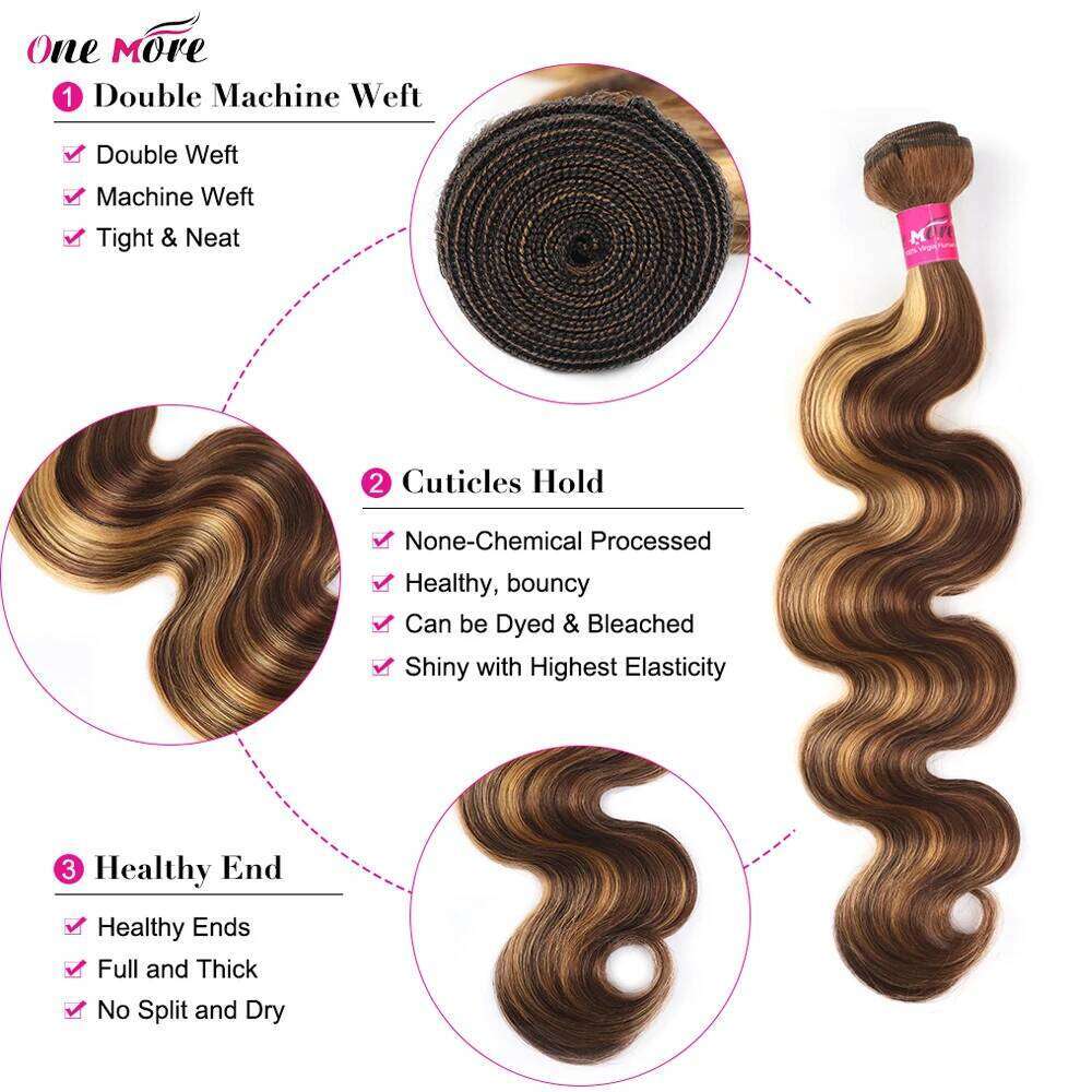 2x6 Honey Blonde Body Wave Ombre Colored Highlight Human Hair Bundles With Closure