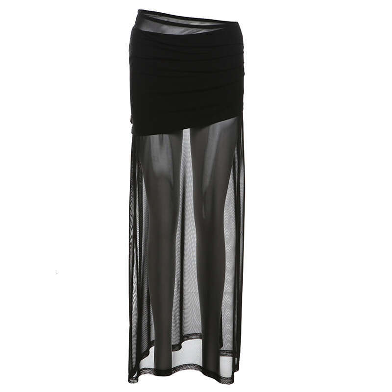Summer New Women's Solid Color Slim Fit Street Fashion High Waist Sheer Mesh Skirt B5