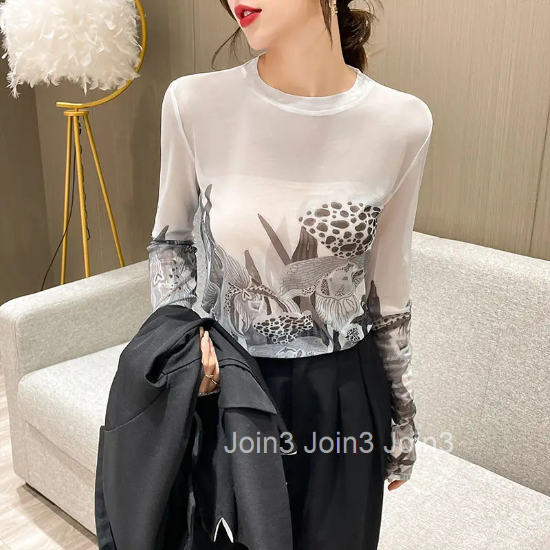 Mesh Clothing 2025 Sexy Woman T-shirt Skinny with Print Top for Women Korea Stylish Luxury High Tshirt Quality One Piece Alt Tee