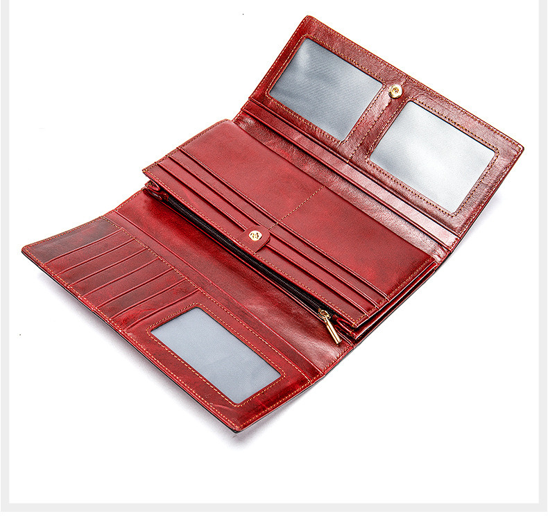 Free Shipping Designer Anti Magnetic Genuine Leather Women's Wallet Mid Length Luxury Bag Style Retro Women's Wallet Tote Bag