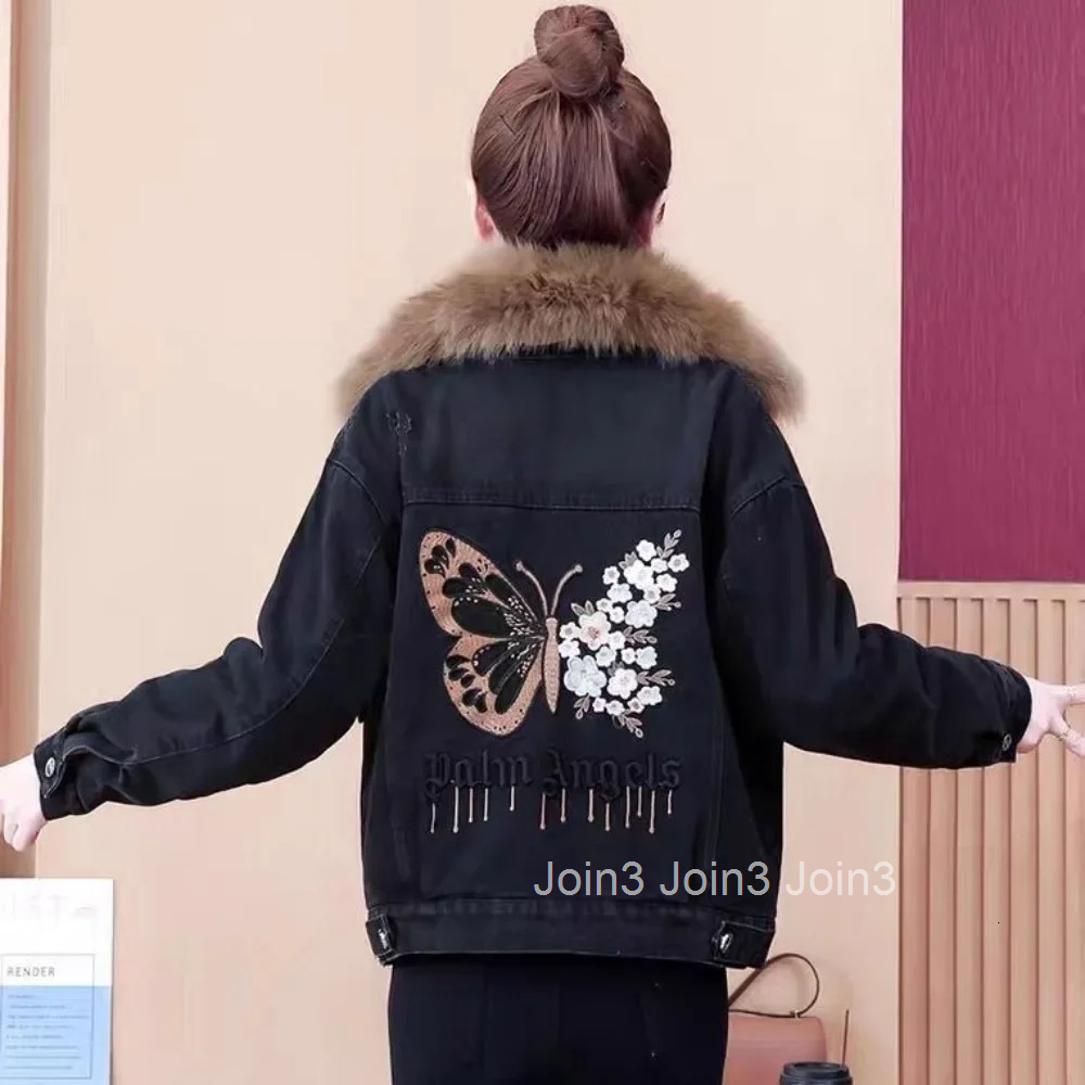 Warm Cowboy Coat Woman Embroidered Long Sleeve Winter 2025 Denim Jacket for Women Cold Y2k Clothes Youthful Low Cost Designer
