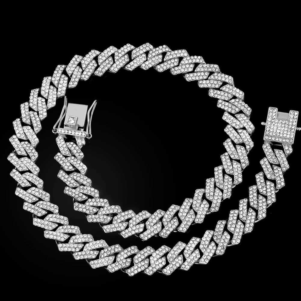 16/18/20/22/24inch Prong Cuban Link Chain for Women Men Iced Out 2 Row Rhinestone Miami Rhombus Hip Hop Cuban Necklaces Jewelry W250618