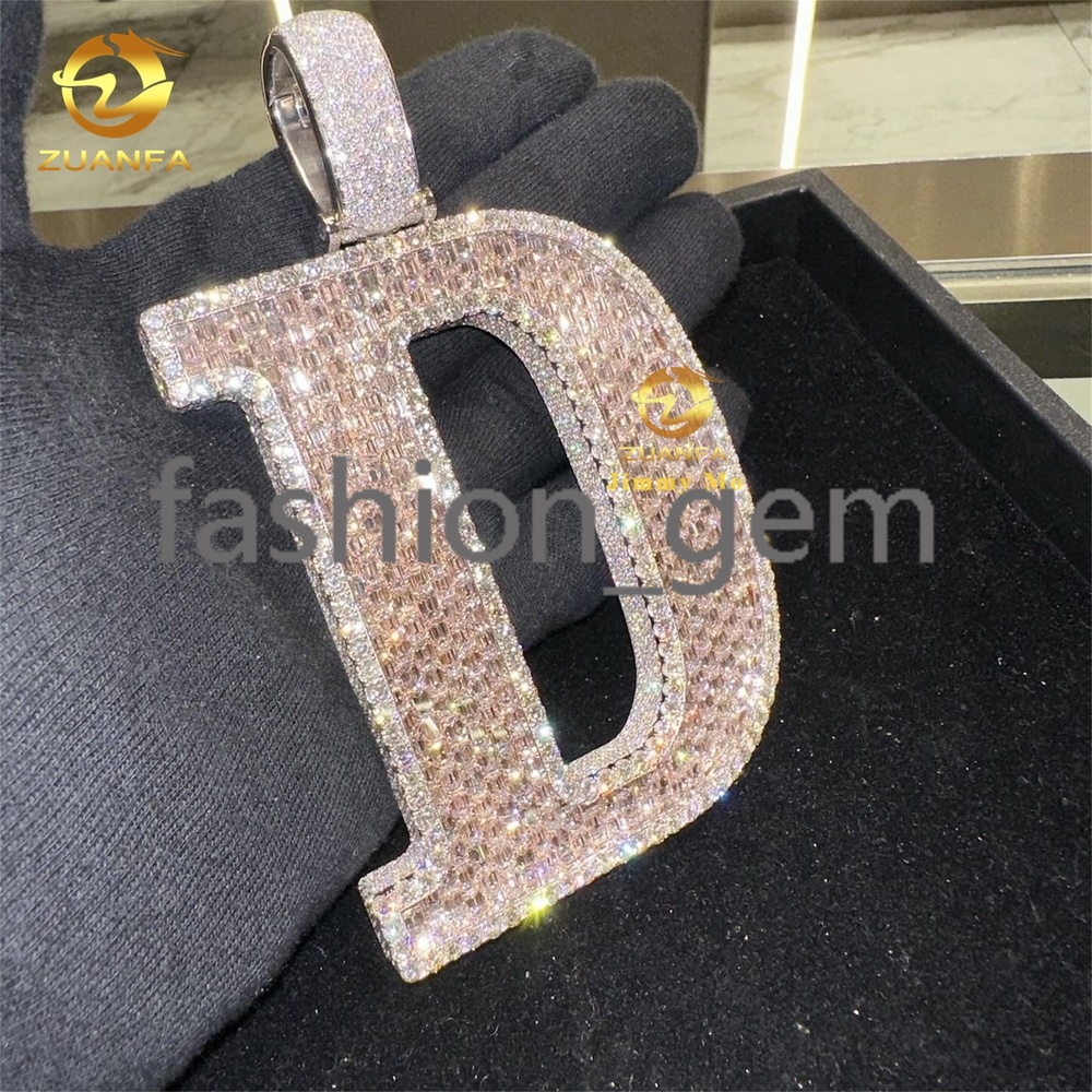 Custom Personalized Big Guy Buss Down Iced Out Initial Letter Baguette Moissanite Diamond Pendant Nameplate Rapper Jewelry S925
