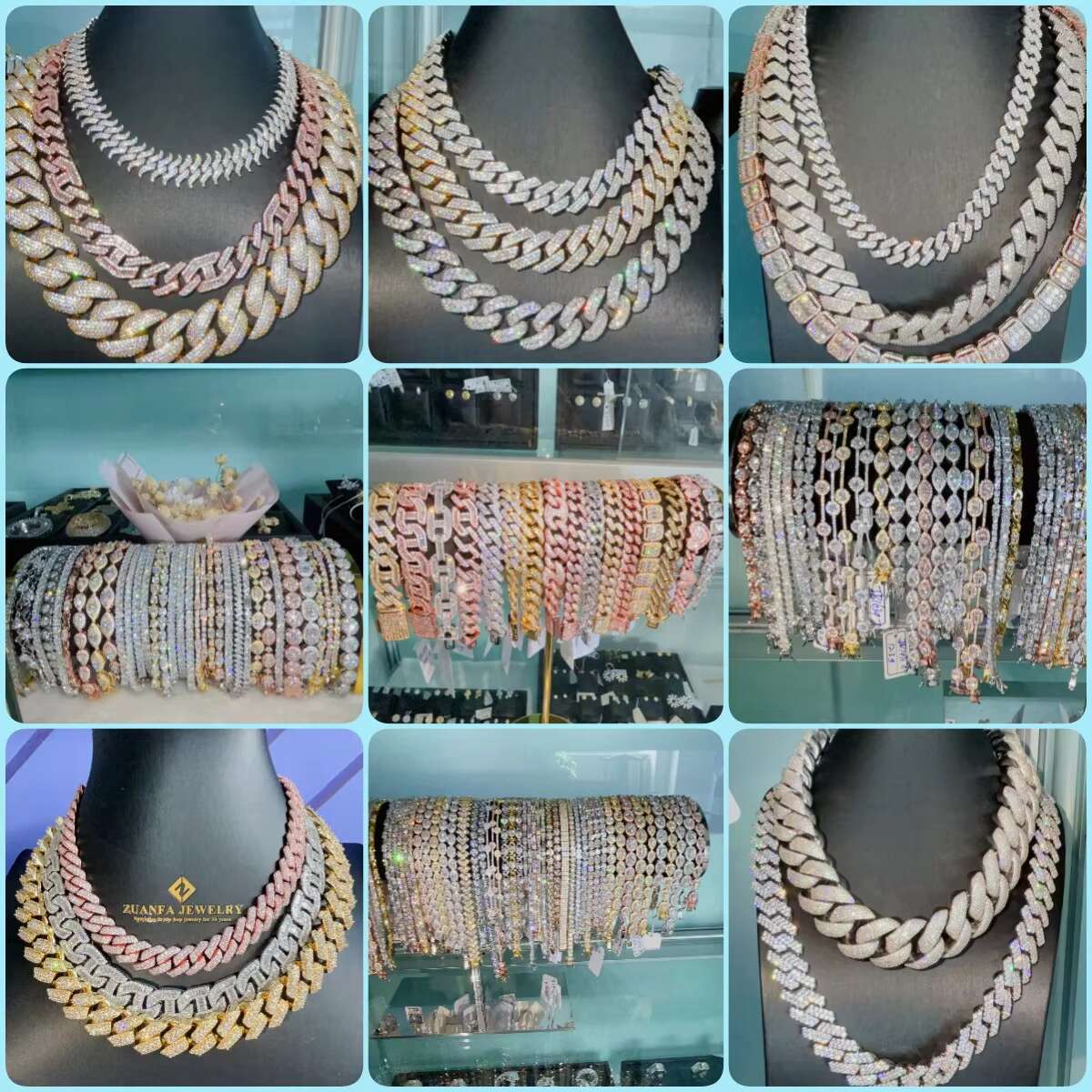 Hip Hop Jewelry Custom VVS Lab Diamond Mossinate Chain Men 14k Gold Vermeil Prong Cuban Link Chain Moissanite Cuban Link Chain