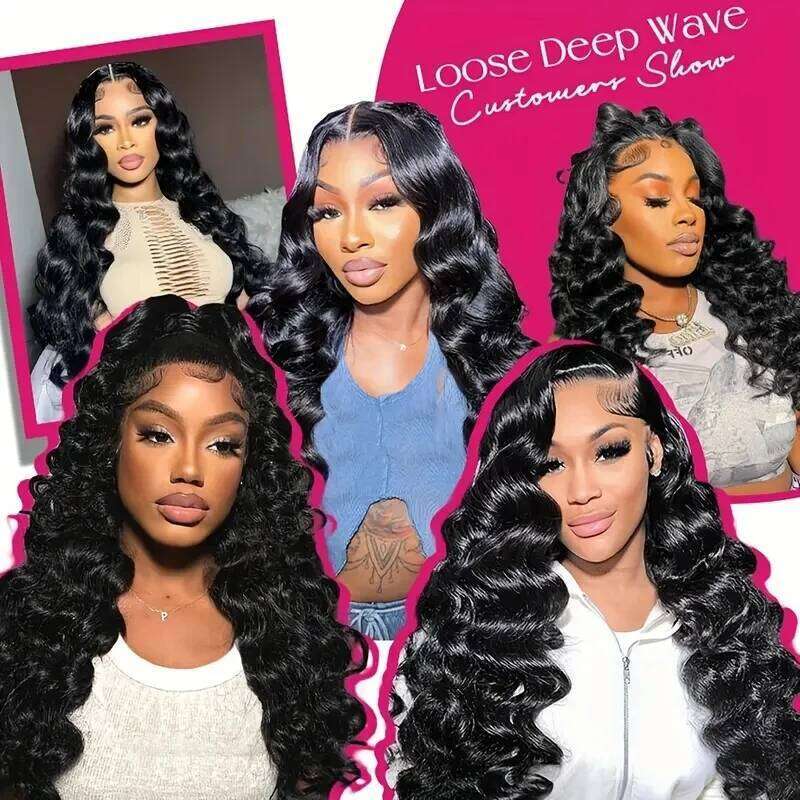 Loose Deep Wave Wig 13x4 13X6 5X5 4X4 Transparent Front Pre Plucked Brazilian Remy Human Hair Frontal Lace Wigs 220%