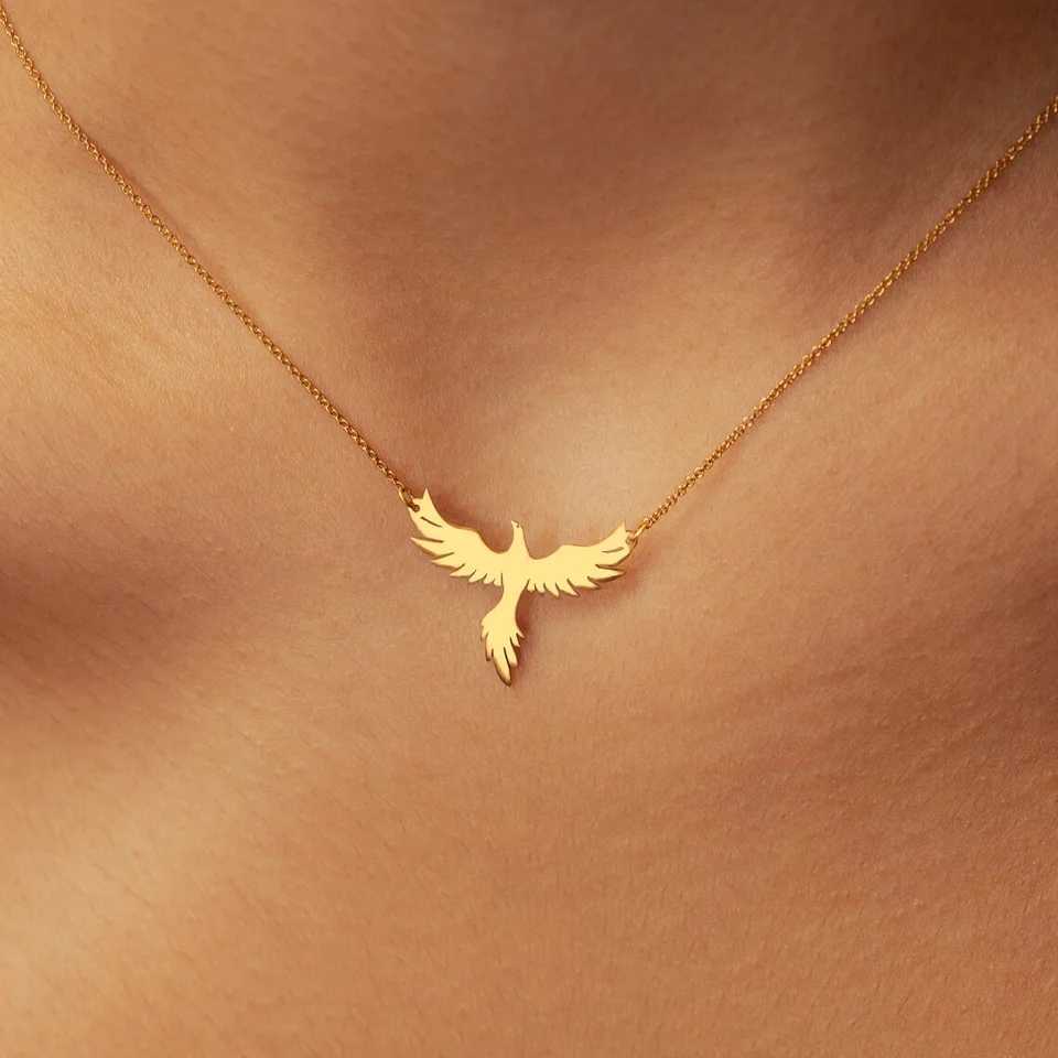Dainty Rising Phoenix Pendant Necklace Stainless Steel Gold Plated Silver Fantasy Gold Bird Charm W250618
