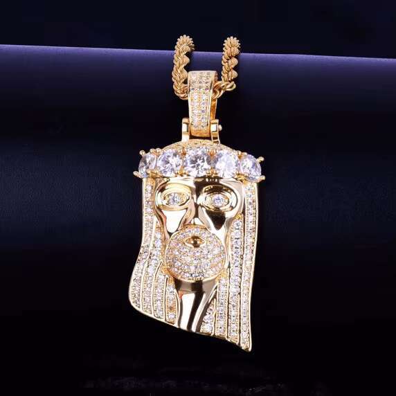 18K Gold .925 Silver Jesus Head Pendant Religious Hip Hop God Salvation Fashion Charm Chain Necklace Featuring Moissanite Stone