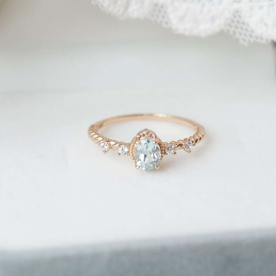 Cloud Mist Pine Forest" Niche Fresh Sky Blue High Imitation Topaz Light Luxury Versatile Ring