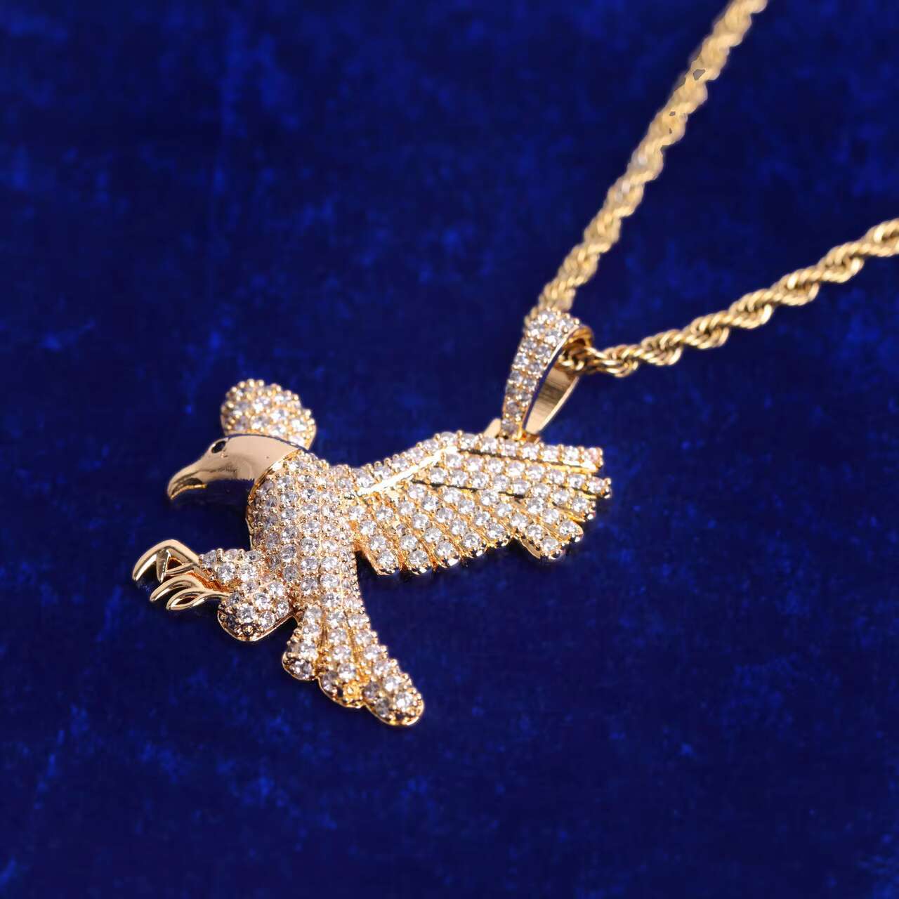 24K Gold Silver VVS Diamond Hip Hop Style Soaring Eagle Pendant Custom Moissanite for Men and Women