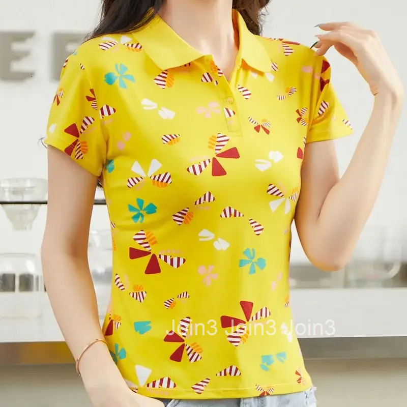 Woman Tshirt Flower Polo Neck T Shirt for Women Short Sleeve Womens T-shirt with Collar Cheap Clothes Y2k Fashion Pulovers 2025