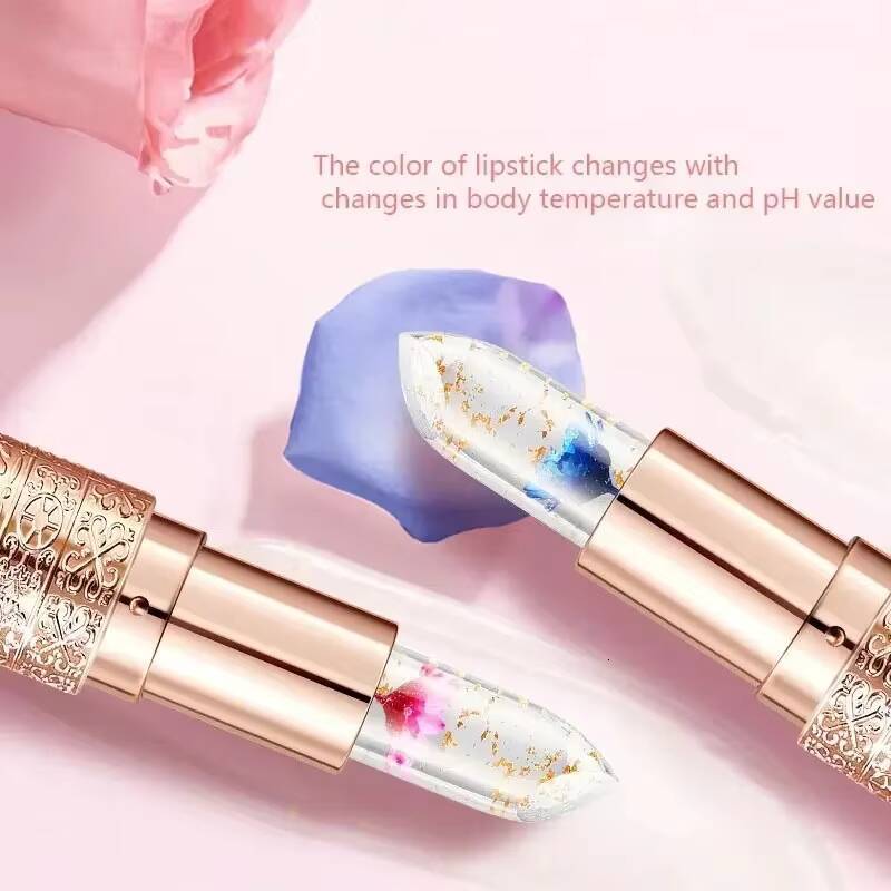 Temperature Color Changing Women Flower Lipstick Transparent Waterproof Moisturizing Crystal Jelly Pearlescent Lip Balm Cosmetic happy
