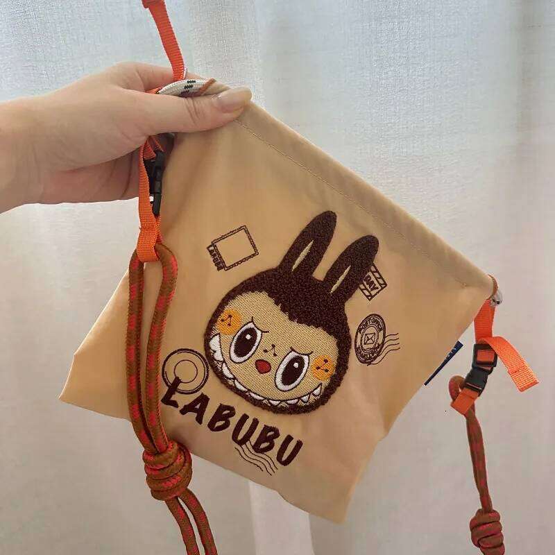 Mini Embroidered Canvas Labubu Zipper Single Shoulder Crossbody Bag Womens Portable Lightweight Mobile Phone Coin Wallet