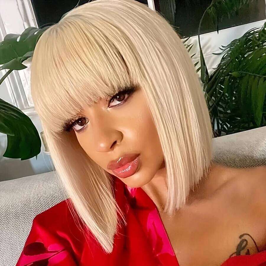 613 Blonde Wig Bangs Straight Hair with Fringe Brazilian Full hine Made Bob Human hair Wigs
