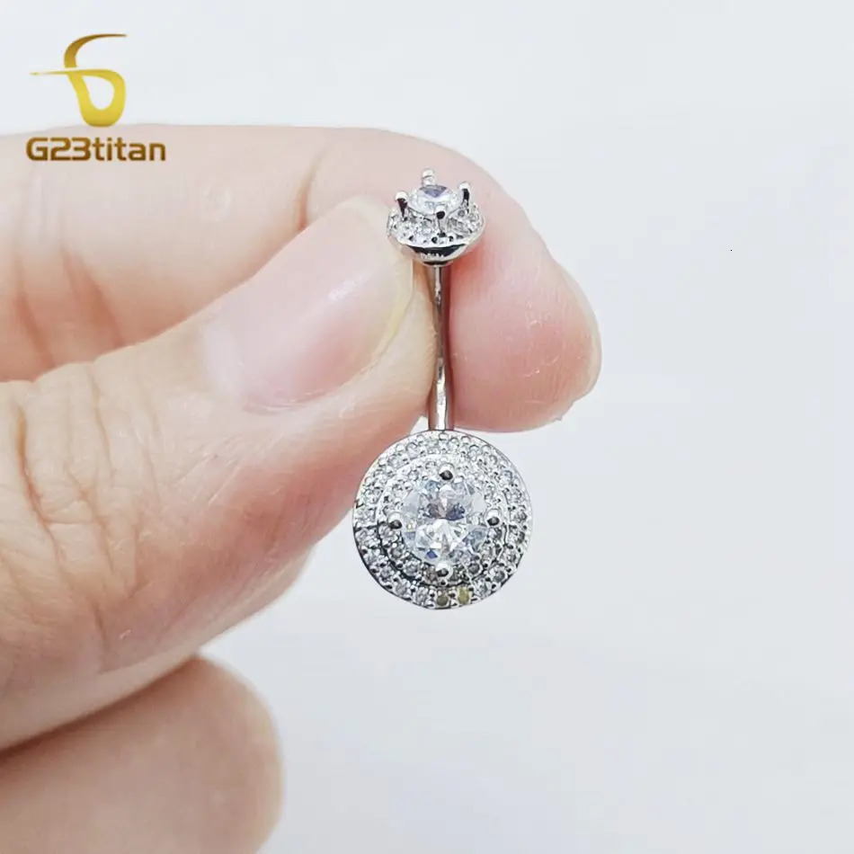 Simple Zircons Round Belly Button Ring 6-16mm Length G23 Curved Barbell Silver Color Ombligo Jewelry 14G Navel Piercing 250617