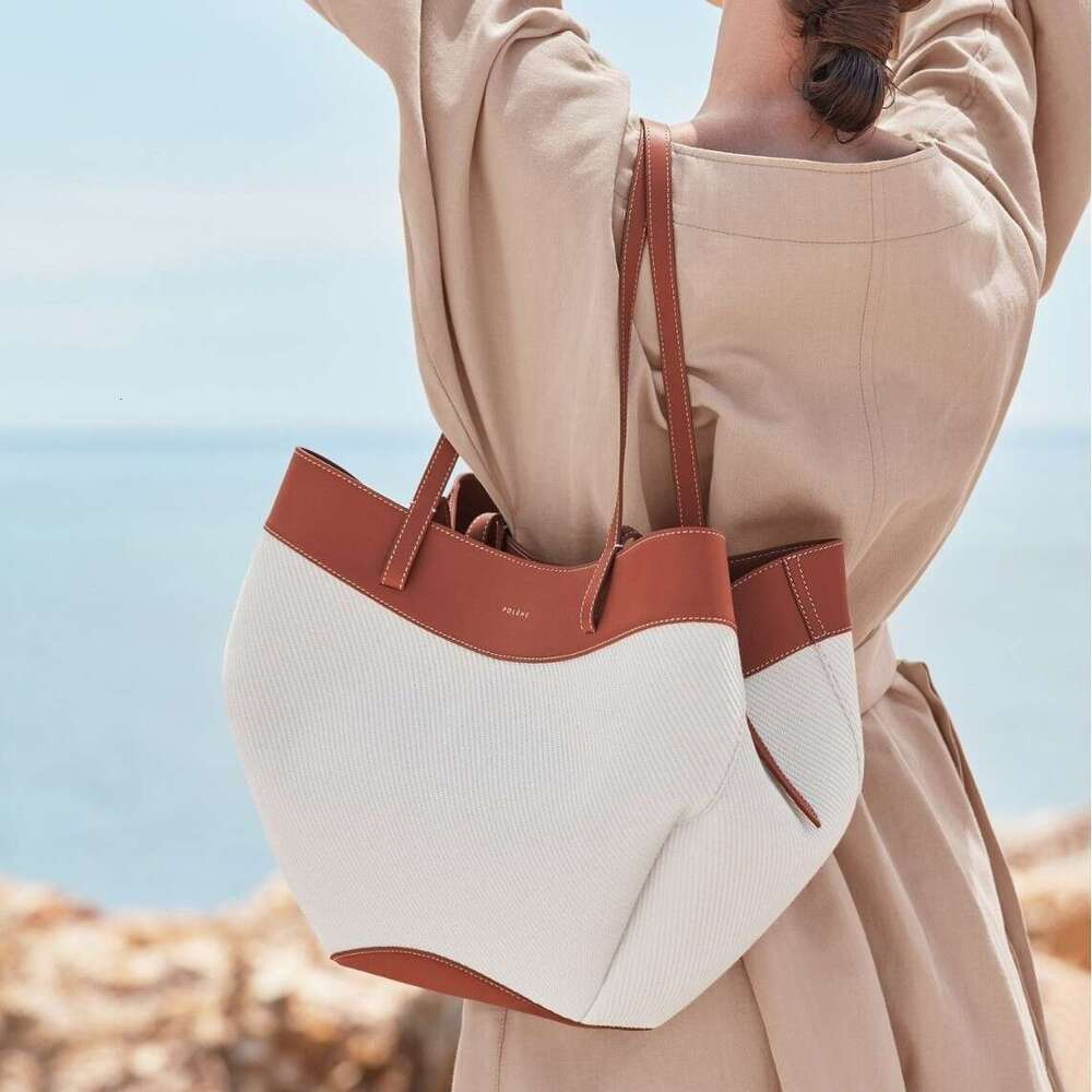 Free shipping fashion designer bag Luxury Pol Poling En Knitted Color Block Cyme Tote Bag High Quality Original Replica Genuine Leather Commuter Women